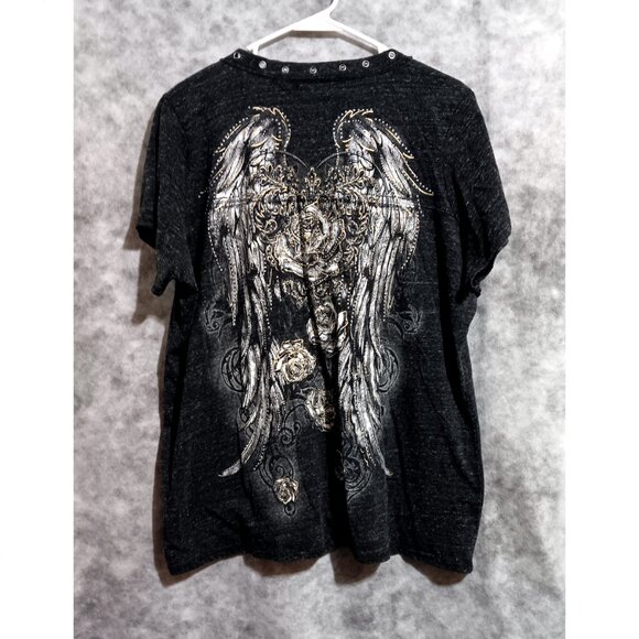 Maurices light Knit top tee tunic Sz L roses black please read - Picture 3 of 4